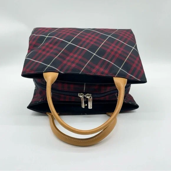 Auth Burberry Nova Check Blue Label Canvas Leather Black Red Handbag - Picture 4 of 16